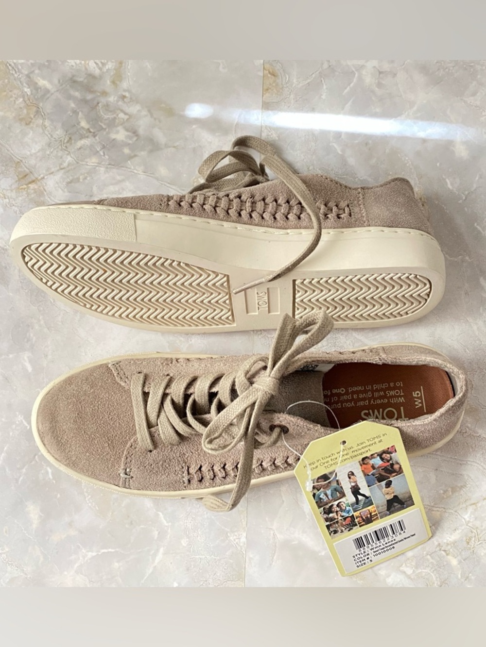 TOMS Taupe Brown Suede Lace Up Braided Casual Sneakers Size 5
